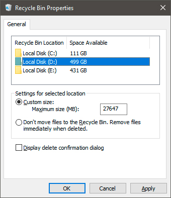 Recycle Bin values