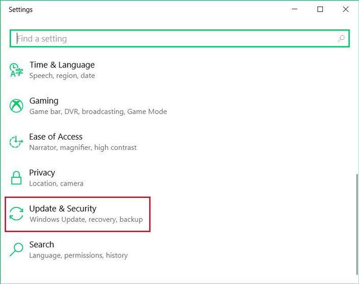 Windows Settings menu