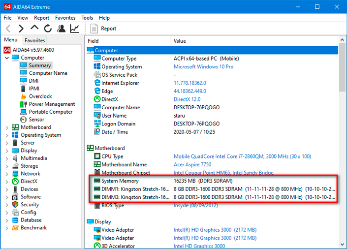 System memory in AIDA64