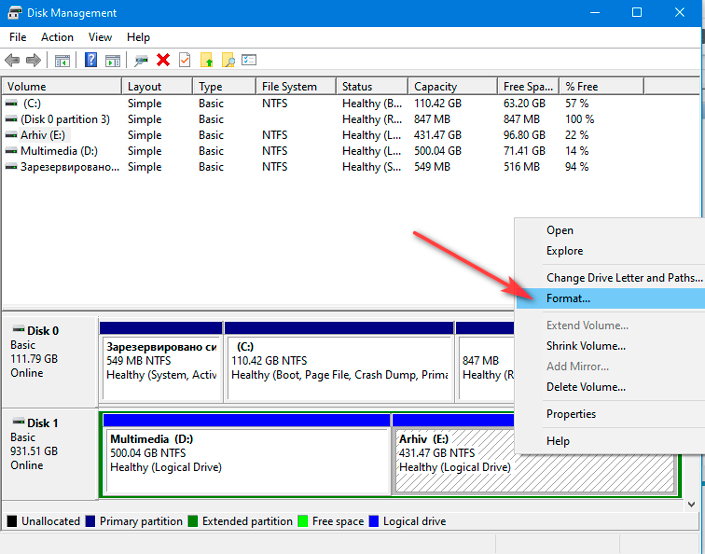 Selecting disk formatting